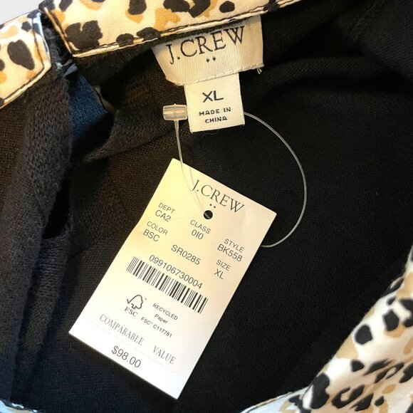 J Crew Sweater Black Womans XL Animal Print Faux Shirt Lightweight 100% Cotton - Picture 4 of 7
